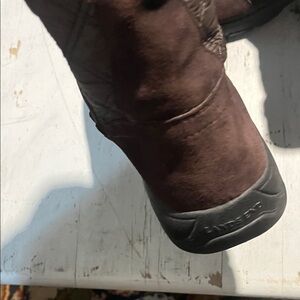 Brown Suede Ankle Boot with Black Rubber Heel